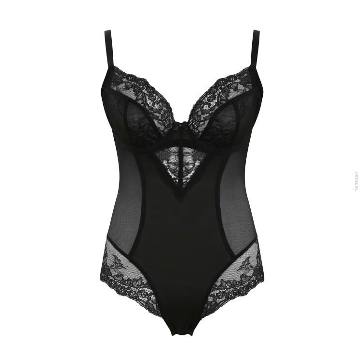 Panache Ana koronkowe body z biustonoszem plunge czarne